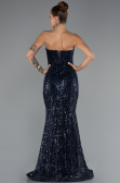 Long Navy Blue Beaded Evening Dress ABU5345