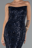 Long Navy Blue Beaded Evening Dress ABU5345