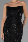 Long Black Beaded Plus Size Evening Dress ABU5337