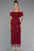Midi Burgundy Beaded Party Dress ABK2453