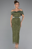 Midi Olive Drab Beaded Party Dress ABK2453