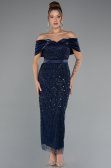 Midi Navy Blue Beaded Party Dress ABK2453