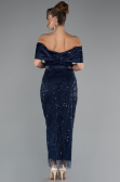 Midi Navy Blue Beaded Party Dress ABK2453