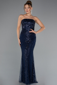 Long Navy Blue Beaded Evening Dress ABU5363
