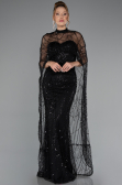 Black Strapless Shawl Stoned Long Evening Gown ABU4517