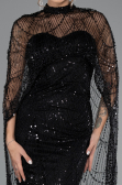 Black Strapless Shawl Stoned Long Evening Gown ABU4517