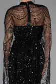 Black Strapless Shawl Stoned Long Evening Gown ABU4517