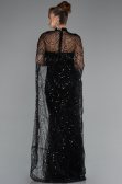 Black Strapless Shawl Stoned Long Evening Gown ABU4517
