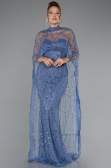Blue Strapless Shawl Stoned Long Evening Gown ABU4517