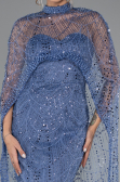 Blue Strapless Shawl Stoned Long Evening Gown ABU4517