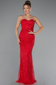 Red Strapless Shawl Stoned Long Evening Gown ABU4517