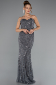 Anthracite Strapless Shawl Stoned Long Evening Gown ABU4517
