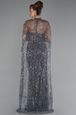 Anthracite Strapless Shawl Stoned Long Evening Gown ABU4517