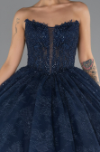 Long Navy Blue Dantelle Special Design Engagement Dress ABU5375
