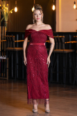 Midi Burgundy Beaded Party Dress ABK2453
