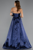 Navy Blue Stoned Strapless Long Taffeta Evening Gown ABU4579