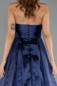 Navy Blue Stoned Strapless Long Taffeta Evening Gown ABU4579