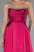Plum Stoned Strapless Long Taffeta Evening Gown ABU4579