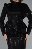Black Long Sleeve Stand Collar Midi Beaded Evening Gown ABK2346