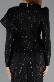 Black Long Sleeve Stand Collar Midi Beaded Evening Gown ABK2346