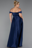 Long Navy Blue Satin Formal Plus Size Dress ABU5346