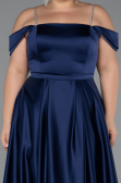 Long Navy Blue Satin Formal Plus Size Dress ABU5346