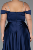 Long Navy Blue Satin Formal Plus Size Dress ABU5346