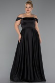 Long Black Satin Formal Plus Size Dress ABU5346