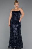 Long Navy Blue Beaded Plus Size Engagement Dress ABU5347