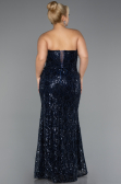 Long Navy Blue Beaded Plus Size Engagement Dress ABU5347