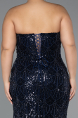 Long Navy Blue Beaded Plus Size Engagement Dress ABU5347