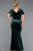 Emerald Green Short Sleeve Slit Long Velvet Plus Size Evening Dress ABU4317