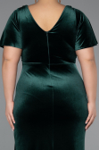 Emerald Green Short Sleeve Slit Long Velvet Plus Size Evening Dress ABU4317