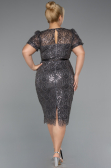 Midi Anthracite Beaded Plus Size Cocktail Dress ABK2449