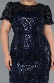 Midi Navy Blue Beaded Plus Size Cocktail Dress ABK2449