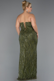 Olive Drab Long Beaded Plus Size Evening Dress ABU4789