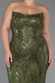 Olive Drab Long Beaded Plus Size Evening Dress ABU4789