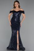Long Navy Blue Beaded Evening Dress ABU5401