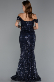 Long Navy Blue Beaded Evening Dress ABU5401