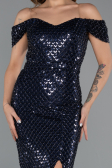Long Navy Blue Beaded Evening Dress ABU5401