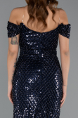 Long Navy Blue Beaded Evening Dress ABU5401