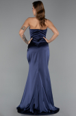 Long Navy Blue Satin Prom Gown ABU5417