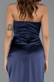 Long Navy Blue Satin Prom Gown ABU5417
