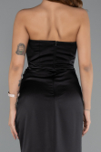 Long Black Satin Prom Gown ABU5417