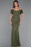 Long Olive Drab Beaded Evening Dress ABU5400