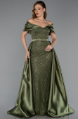 Long Olive Drab Beaded Evening Dress ABU5400