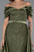 Long Olive Drab Beaded Evening Dress ABU5400