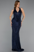 Long Navy Blue Beaded Evening Dress ABU5403