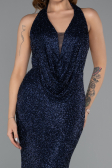 Long Navy Blue Beaded Evening Dress ABU5403