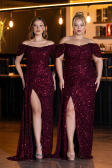 Burgundy Long Scaly Plus Size Evening Gown ABU4863